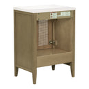 24" Bathroom Vanity with Ceramic Basin, Rattan Bathroom Storage Cabinet with Two Doors and Drawer, Solid Frame, Natural
