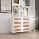 8 Drawers Chest Of Drawers With Rattan Drawer Face Golden Legs And Handles - White by HouseOfZazla