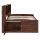 Full Size Captain Bed With Built In Storage Shelves, 4 Drawers And 2 Cabinets - Antique Brown by HouseOfZazla