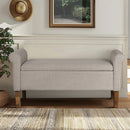 Upholstered Storage Bench With Rolled Armrests - Beige