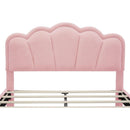 2-Pieces Bedroom Sets Full Size Flower-Shaped Upholstered LED Platform Bed with Storage Ottoman-Sherpa Fabric, Pink