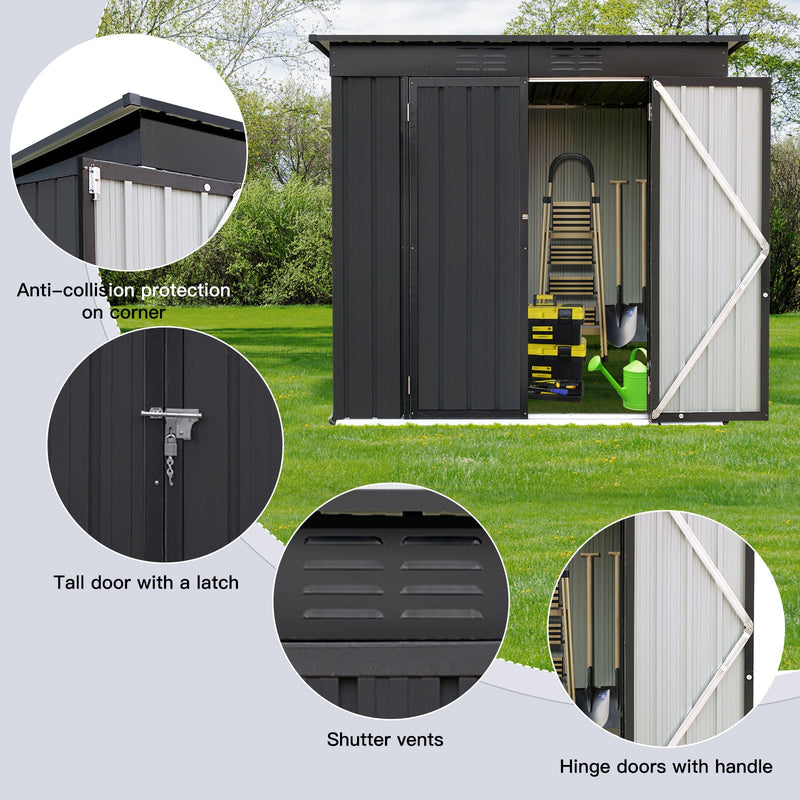 Metal garden sheds 6ftx4ft outdoor storage sheds black without inner foundation(OLD SKU:W135027883)