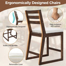TREXM Rustic Patio Bar Set with Ergonomic Chairs, Solid Wood Slatted Tabletop in Mocha+Beige Cushion by Montret