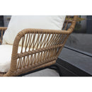 6PCS Outdoor Patio Balcony Natural Color Wicker Sofa Chair Set with Beige Cushion,Round Tempered Glass Table