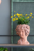 8X9X11.5" Head Bust Planter, Greek Style Cement Head Planter, Indoor Outdoor Home Garden Decor - Brown by HouseOfZazla