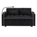 55.51 inch versatile foldable sofa bed in 3 lengths, modern sofa sofa sofa velvet pull-out bed, adjustable back and with USB port and ashtray and swivel phone stand (Black)