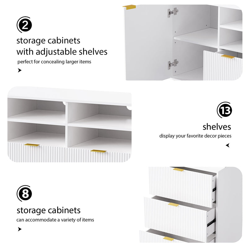 4-Piece Entertainment Wall Unit with 13 shelves,8 Drawers and 2 Cabinets, Multifunctional TV Stand Media Storage Cabinet with Fluted Line Surface for Living Room, for TVs Up to 70"