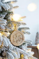 Wooden Hanging Circle With Snowflake Cut Christmas Ornaments (Set of 12)