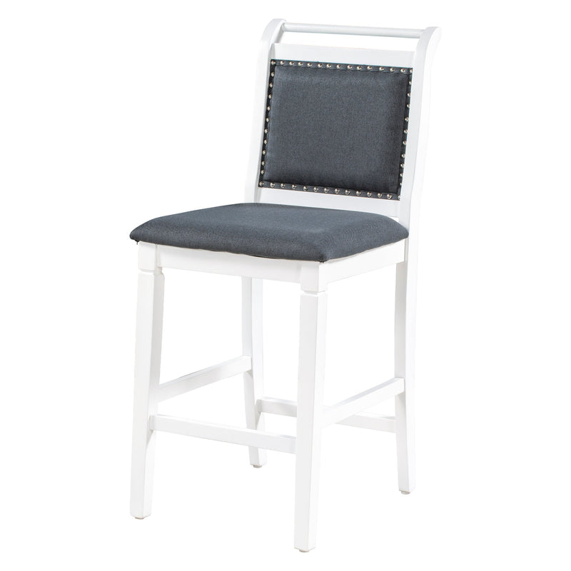 3-Piece Wood Counter Height Drop Leaf Dining Table Set with 2 Upholstered Dining Chairs for Small Place, White+Gray