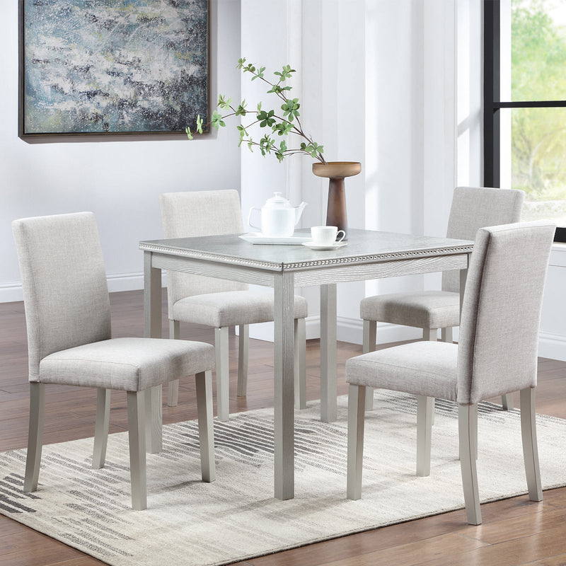 5 Piece Wooden Dining Table Set, Kitchen Table Set with a Square Table and 4 Upholstered Chairs, Wooden Dining Room Table with Crystal Decoration and Chairs Set for Kitchen, Dining Room, Gray