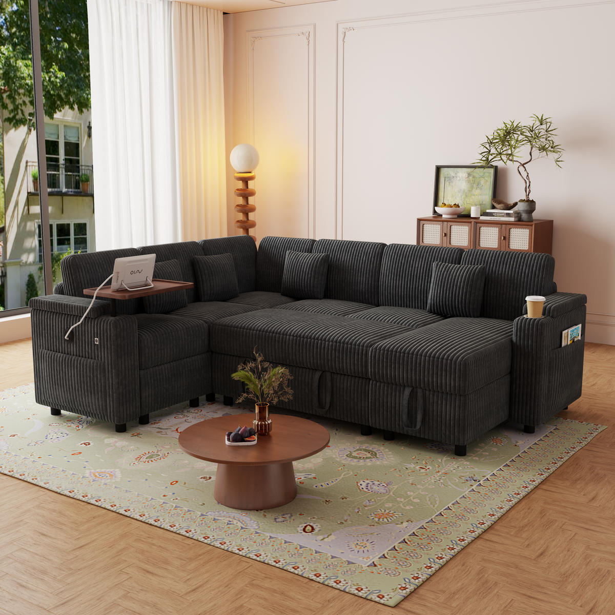 100-Inch Pull-Out Sofa with USB Ports and Cup Holder, photo 2 of 10