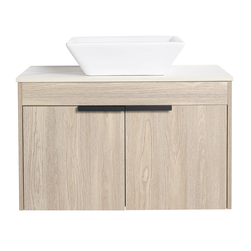 30" Modern Design Float Bathroom Vanity With Ceramic Basin Set, Wall Mounted White Oak Vanity With Soft Close Door, KD-PackingD-Packing Pieces