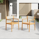 Creative Braided Acacia Wood Outdoor Dining Chairs with Armrests (Set of 2) - Teak / White by HouseOfZazla