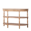 Handcrafted Wood Console Table with Hand-Woven Trim