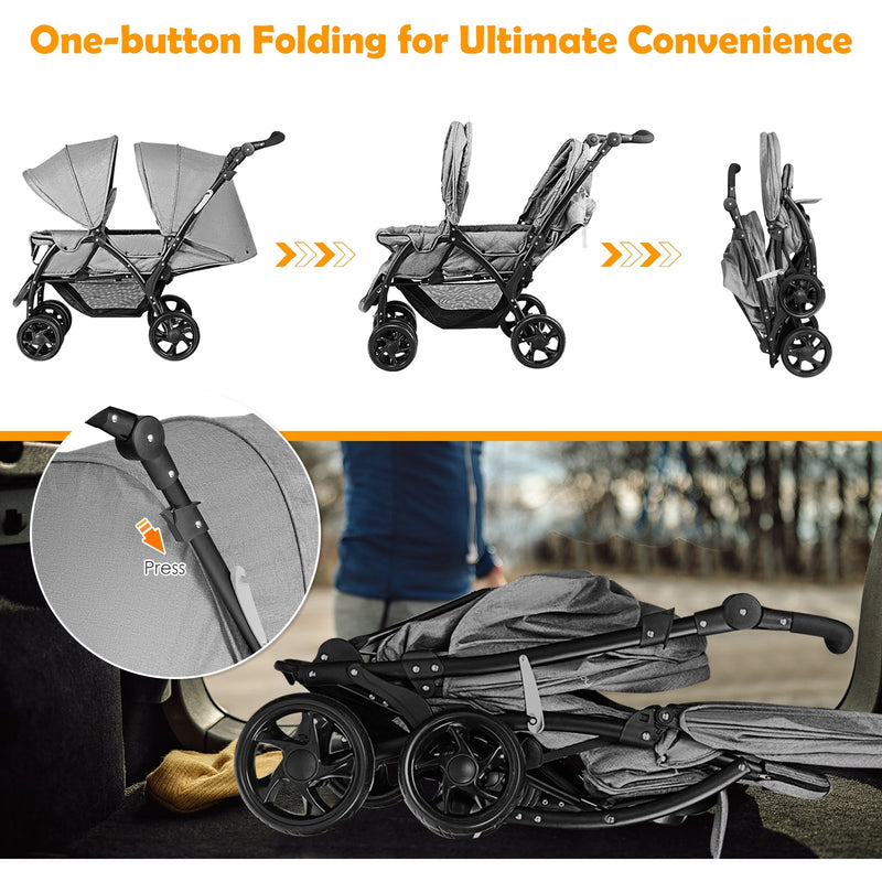 Foldable Lightweight Front Back Seats Double Baby Stroller-Gray, photo 8 of 8