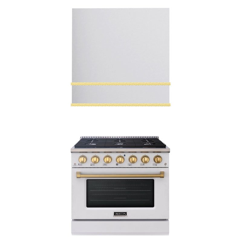Akicon 36" Stainless Steel Range Hood with 600 CFM Insert & 6-Burner Gas Range Combo – Powerful Ventilation, Convection Oven, Multiple Finishes