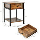 Industrial End Side Table Nightstand with Drawer Shelf by LJGDeals