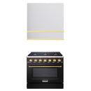 Akicon 36" Stainless Steel Range Hood with 600 CFM Insert & 6-Burner Gas Range Combo – Powerful Ventilation, Convection Oven, Multiple Finishes