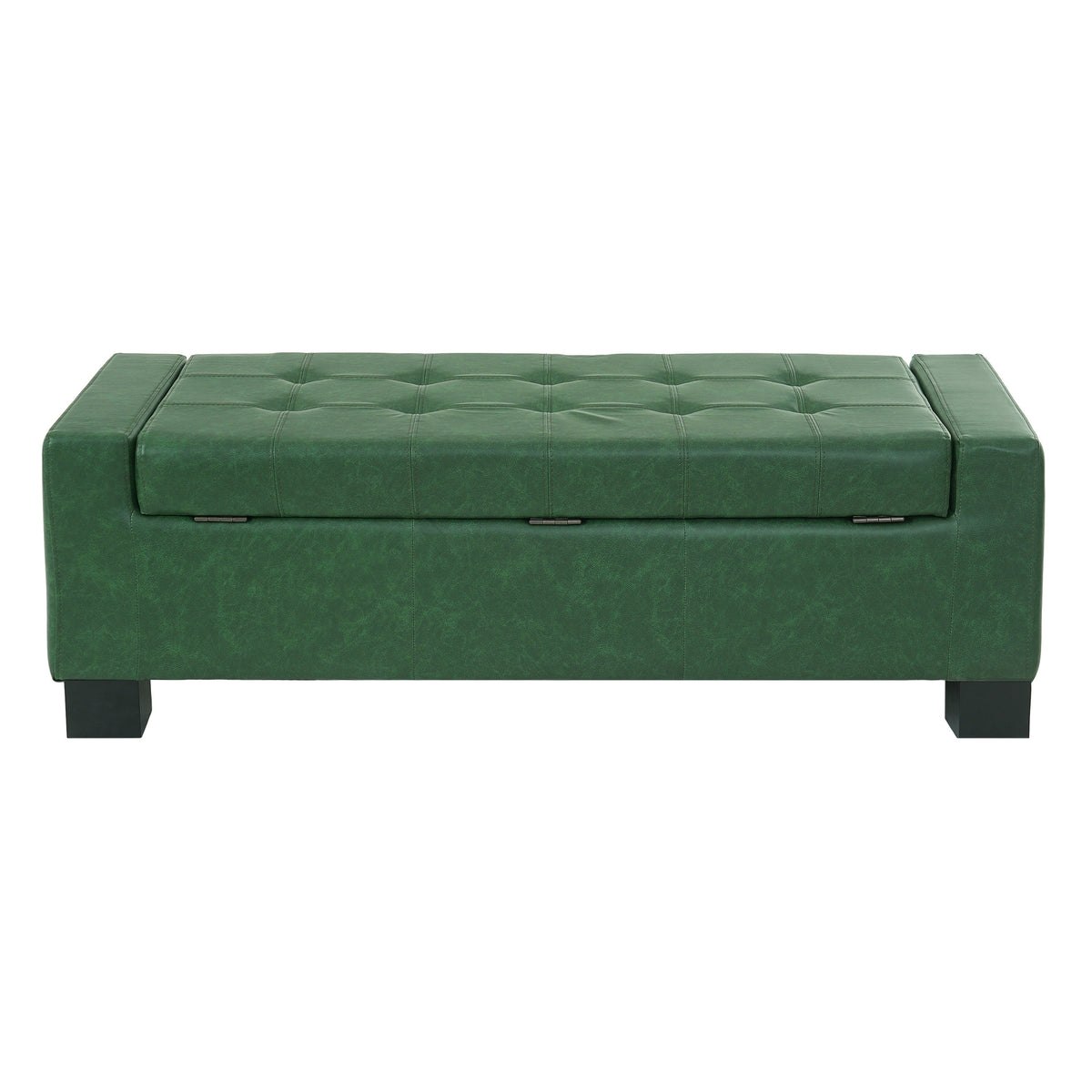 Green Storage Ottoman Bench, PU Upholstered Footrest with Solid Wood Legs, photo 10 of 10