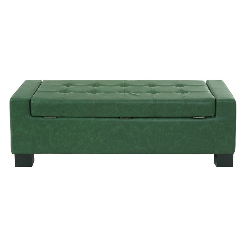 Green Storage Ottoman Bench, PU Upholstered Footrest with Solid Wood Legs, photo 10 of 10
