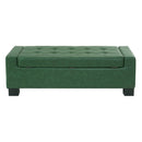 Green Storage Ottoman Bench, PU Upholstered Footrest with Solid Wood Legs