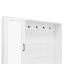 Entryway Bench With Integrated Shoe Cabinet, 3 In 1 Design And Mirrored Cabinet Door, Hall Tree With 4 Sturdy Hooks And Foldable Seat For Entrance, Living Room - White by HouseOfZazla
