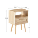 15.75" Rattan End Table With Drawer And Solid Wood Legs, Modern Nightstand, Side Table For Living Room, Bedroom by HouseOfZazla