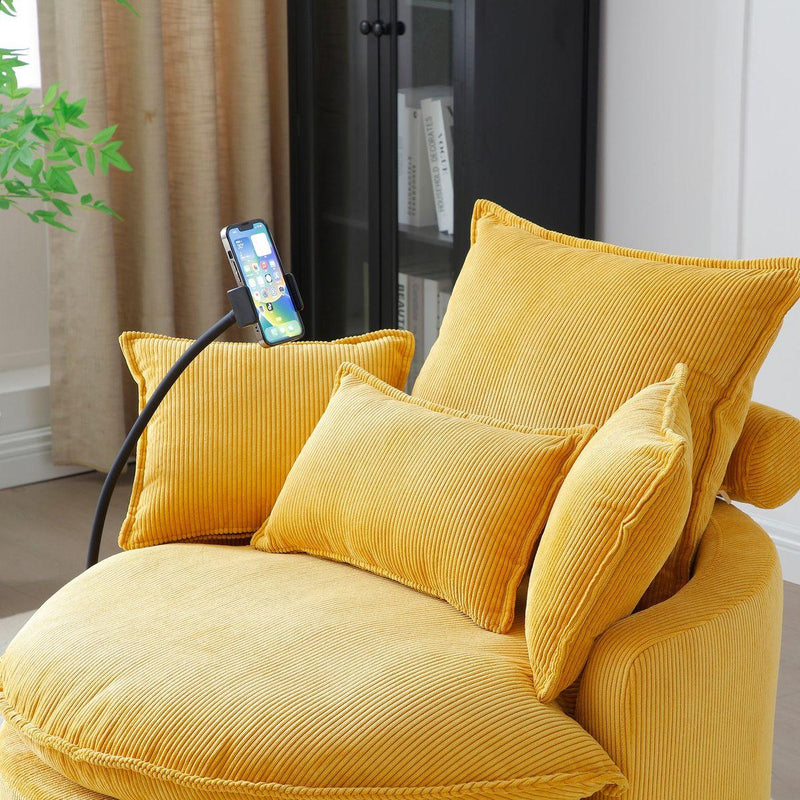 360° Swivel Accent Barrel Chair Modern Comfy Round Reading Sofa Swivel Chairs Circle Lounge Chair for Bedroom Living Room w/4 Pillow Lower Seating Heigh (Yellow)
