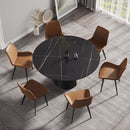 Modern Artificial Stone Round Carbon Steel Base Dining Table, Can Accommodate 6 People - Black / Gold by Unique Piece Furniture