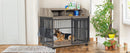 44" Heavy Duty Large Dog Crate Furniture for Large Medium Dog with Lockable Wheels, Wooden Dog Crate Dog Kennel, End Table Crate with Double layer storage, Gray
