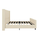 Upholstered Bed Frame With Vertical Stripe Wingback And High Footboard