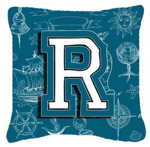 Letter R Sea Doodles Initial Alphabet Canvas Fabric Decorative Pillow CJ2014-RPW1414