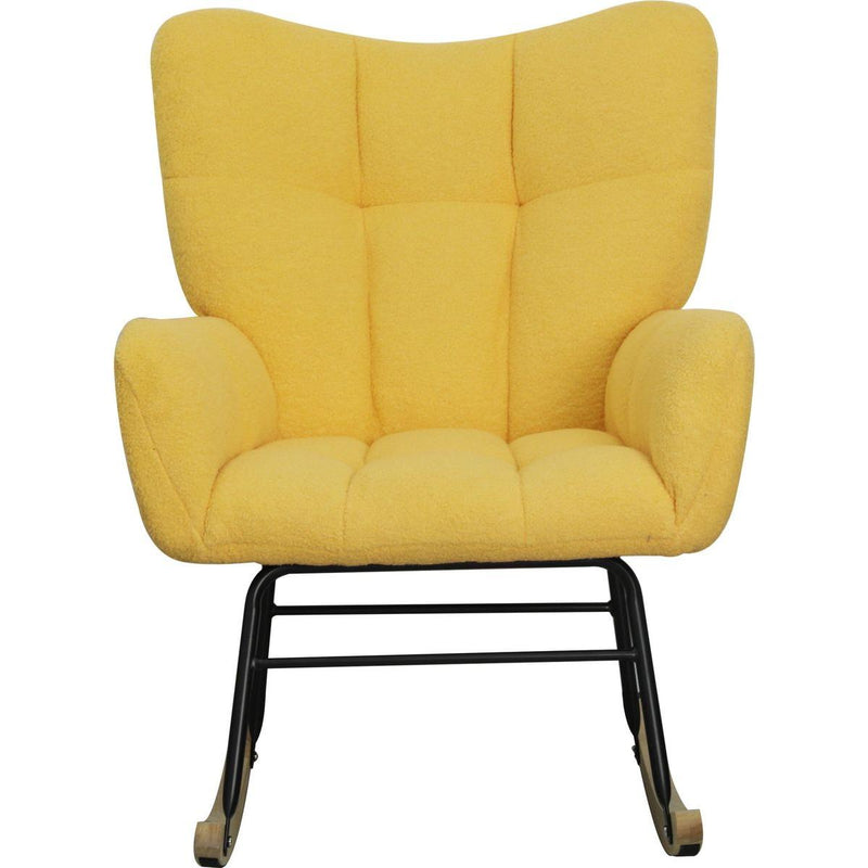 Teddy Fabric Rocking Chair, Modern Rocking Accent Chair for Nursery, Living Room, Bedroom, Yellow