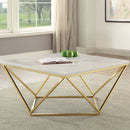 Orion - Coffee Table With Leg Geometric Design - White by HouseOfZazla