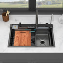 30" Whale Digital Waterfall Kitchen Sink with LED Display, 16 Gauge, Gunmetal Black by HouseOfZazla