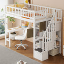 Loft Bed With Built In L Shaped Desk, LED Lights, Storage Shelves, Cabinets, And Staircase by Unique Piece Furniture