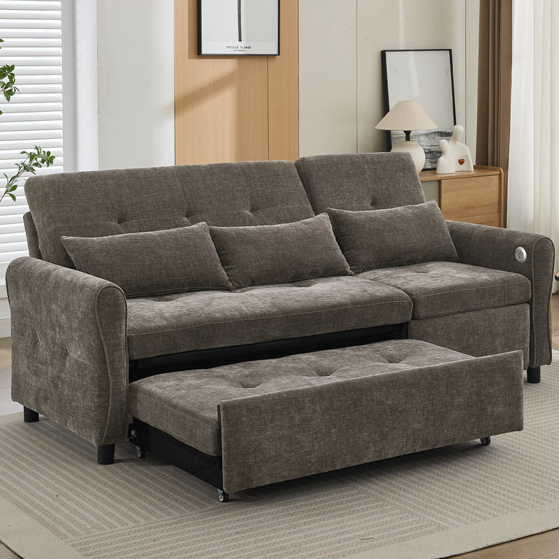 2-in-1 Sofa 82' Three-Seater with Sofa Bed and Reversible Recliner, Dark Grey Chenille
