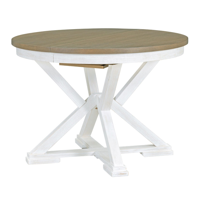 5-Piece Retro Functional Dining Table Set Extendable Round Table and 4 Upholstered Chairs for Dining Room and Living Room (Brown+Antique White)