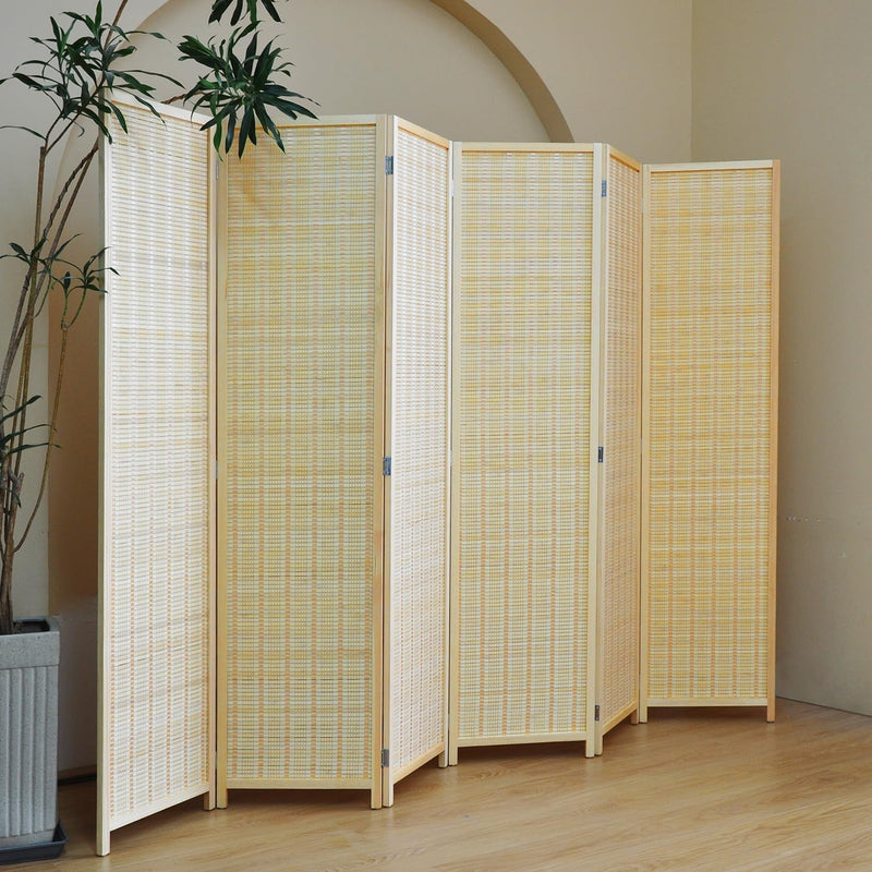 6 Panel Room Divider, Bamboo-Woven Folding Screens