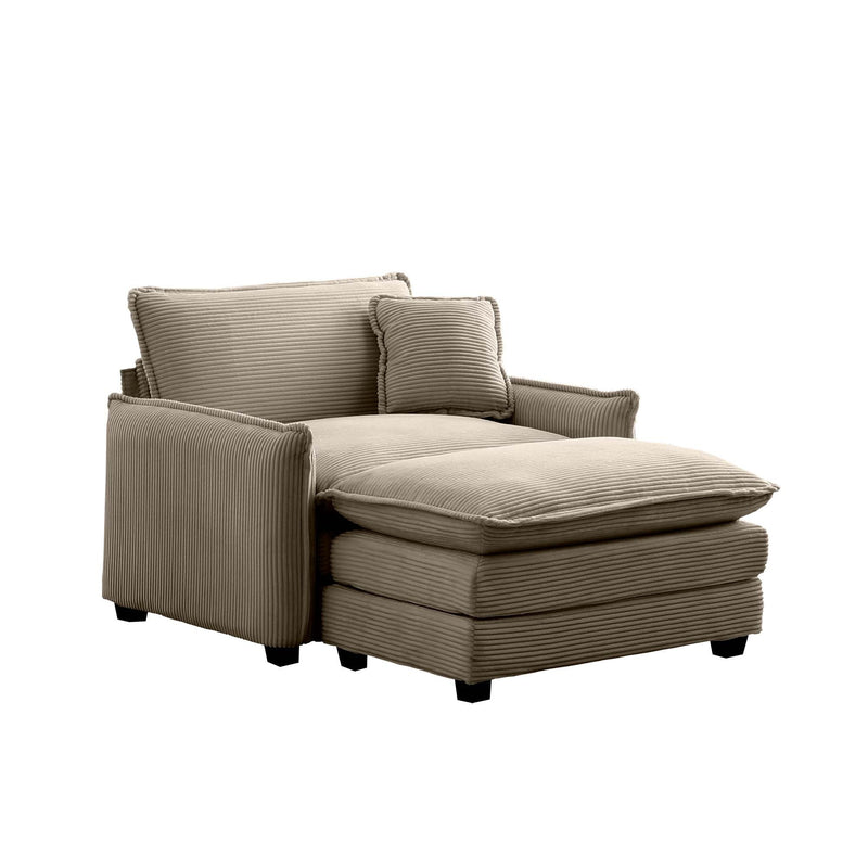 Walker Edison - Single Deep Seat Sofa With Footstool With One Pillow, Suitable for Living Room and Bedroom, Club Multiple Occasion,Came Corduroy