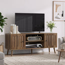 55" TV Cabinet With Vertical Groove Doors, Adjustable Shelves - Walnut by HouseOfZazla
