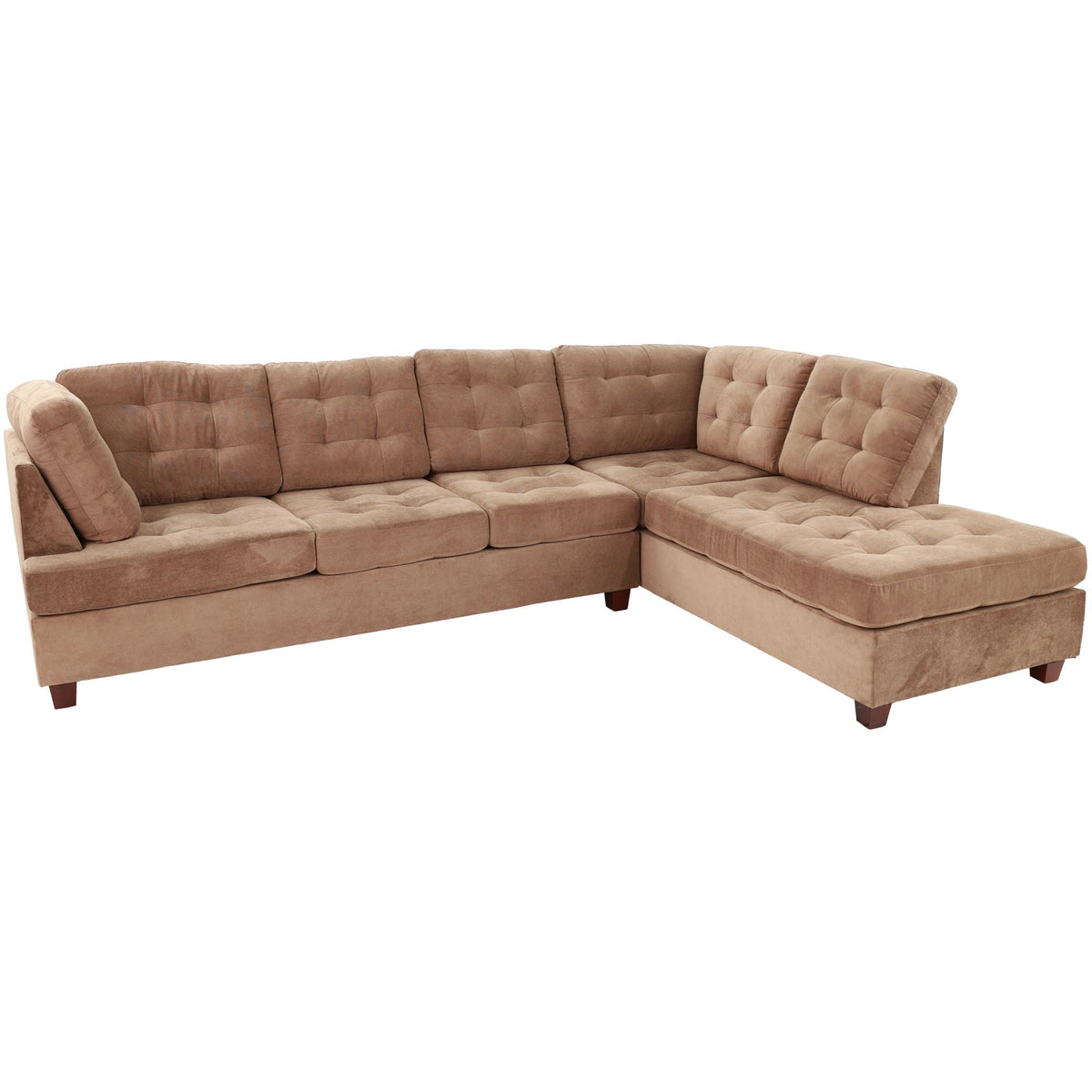 Truffle Waffle Suede Sectional Sofa With Tufted Cushions And Accent Pillows, Reversible Chaise - Neutral, photo 2 of 7