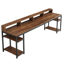2 Person Desk With Monitor Stand, Long Office Workstation With Dual Storage Shelves And Frame - Brown / Black by HouseOfZazla