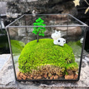 Handmade Glass Terrarium Mossbox Happy Chubby Cow Micro Landscape with Unique Artisan Design