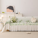 Botanical Sofa Cover with Chiffon Skirt, Floral Couch Throw Blanket for All-Season