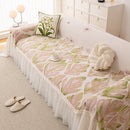 Botanical Sofa Cover with Chiffon Skirt, Floral Couch Throw Blanket for All-Season