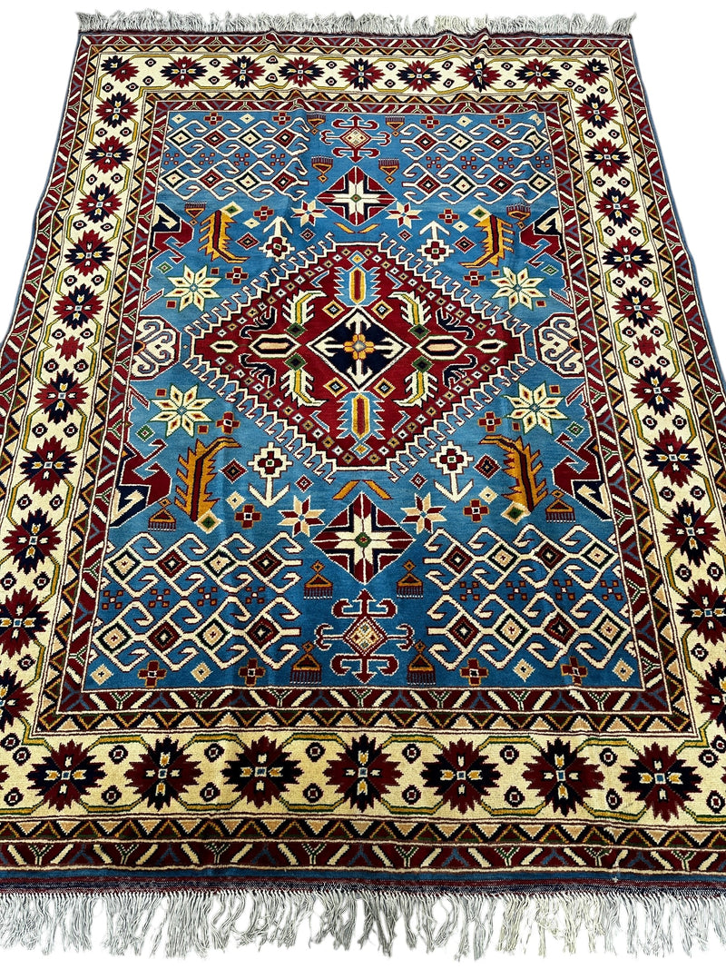 Hand-Knotted Afghani Kazak Wool Rug – 5’0″  x  6’10″