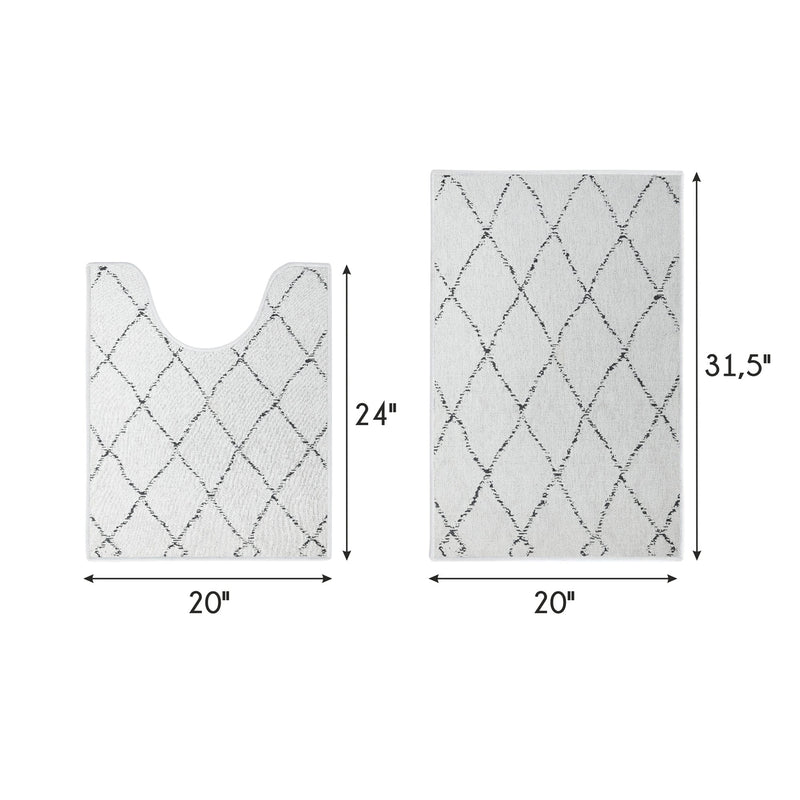 Moroccan Trellis Design 2 Piece Bathroom Rugs Set | Ivory
