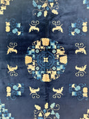 Hand-Knotted Antique Chinese Peking Wool Rug – 5’6” x 7’6” – Full Pile Navy and Cream Design