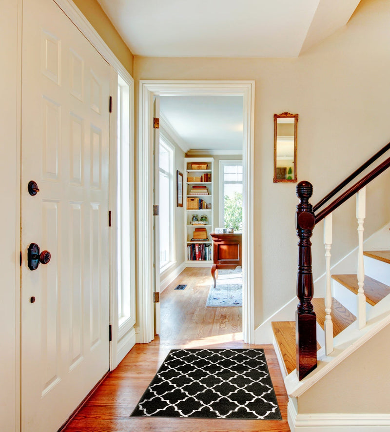 Sussex Home, Landing Rug, Slip Resistant Indoor Carpets Includes Adhesive Tape 2' x 3'-Trellisville Collection |Black&White